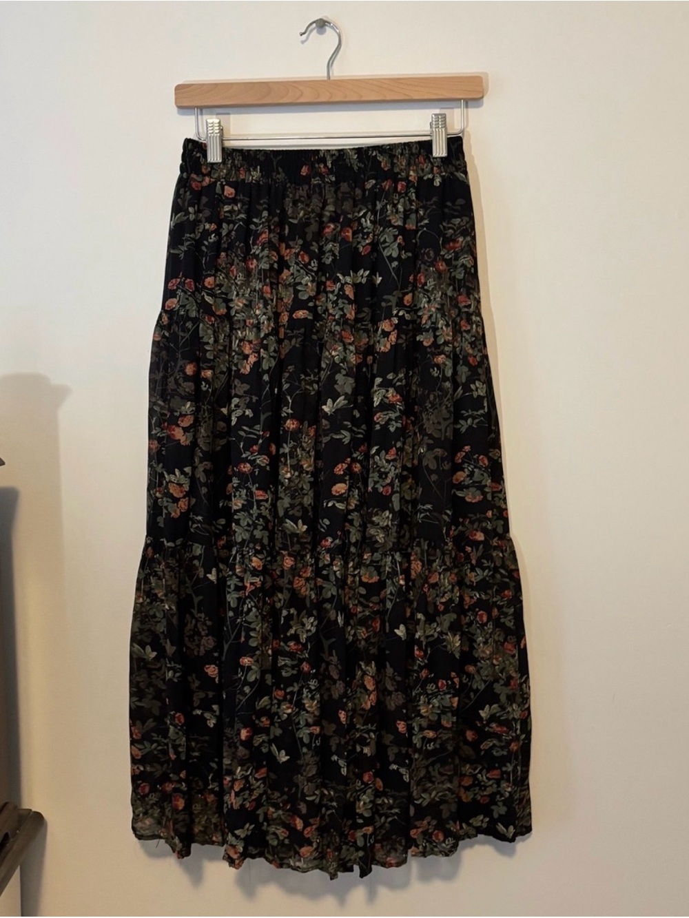 Black Floral Tiered Midi/Maxi Skirt